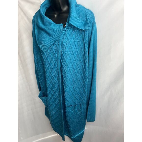 Vintage Anthony Richards Cable Knit Longline Teal Blue Cardigan Sweater Size L - Picture 2 of 12